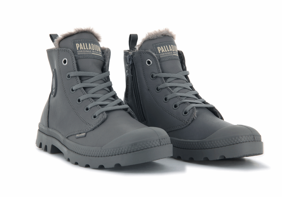 Palladium Pampa Hola Zip Cuero S Gris Franela